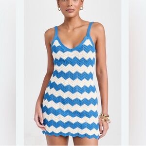 Z Supply Crochet Allure Blue Cream Striped Chevron Mini 100% Cotton Dress Size M